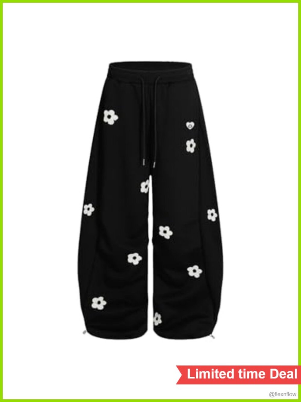 Aelfric Eden Baggy Wide Leg Sweatpants Flower Embroidery Casual Y2K Elastic